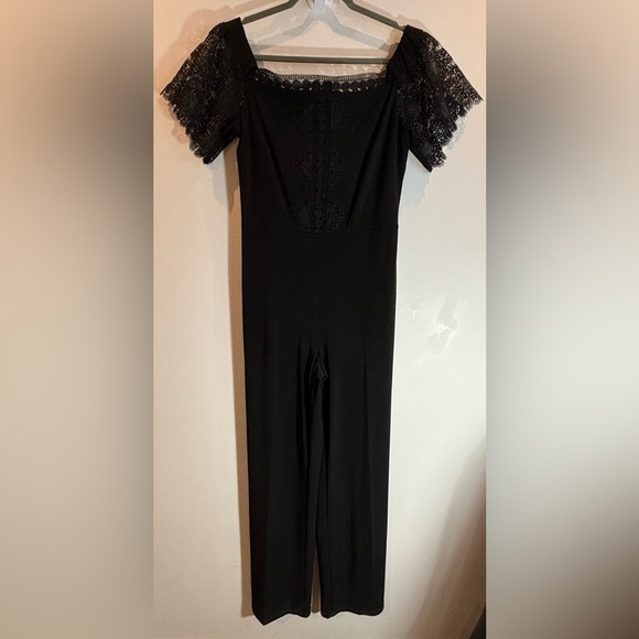 FRANK LYMAN Sz 8 Jumpsuit Off the Shoulder Jersey Knit Exposed Zipper Lace NEW - Picture 2 of 10